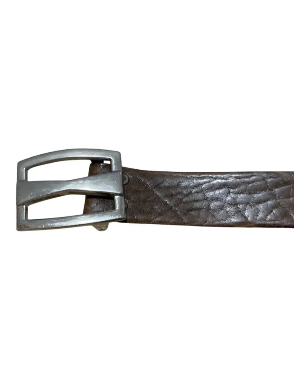 Vintage Brown Leather Belt With Nickel Buckle Stamped 